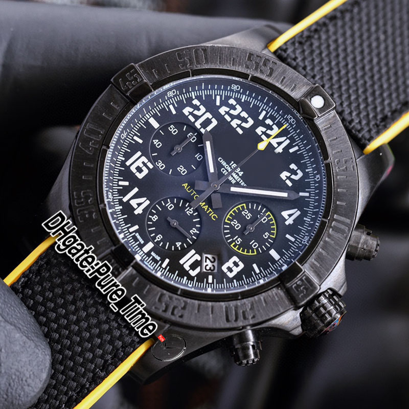 44mm Avenger Hurricane Cronografo al quarzo Orologio da uomo XB1210E4.BE89 Quadrante nero Cassa in acciaio PVD nero Cronometro Nylon Cinturino in caucciù giallo PureTime PTBE C142B1