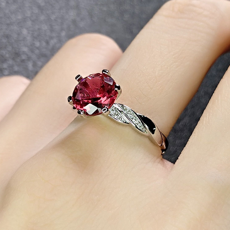 Women red crystal sweet white gold plated ring European and American fashion girls student fashion wedding party Jewellery zircon diamond new year gift Adjustable