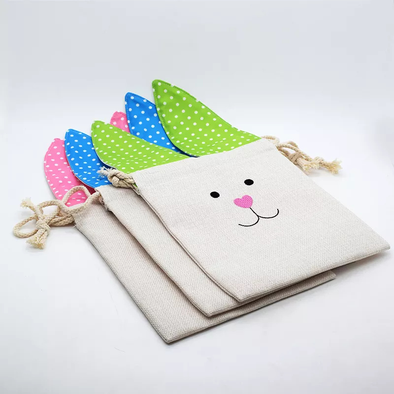 Sublimation Easter Drawstring Bags Festive Linen Bunny Bag with Ears Blanks for Custom printing