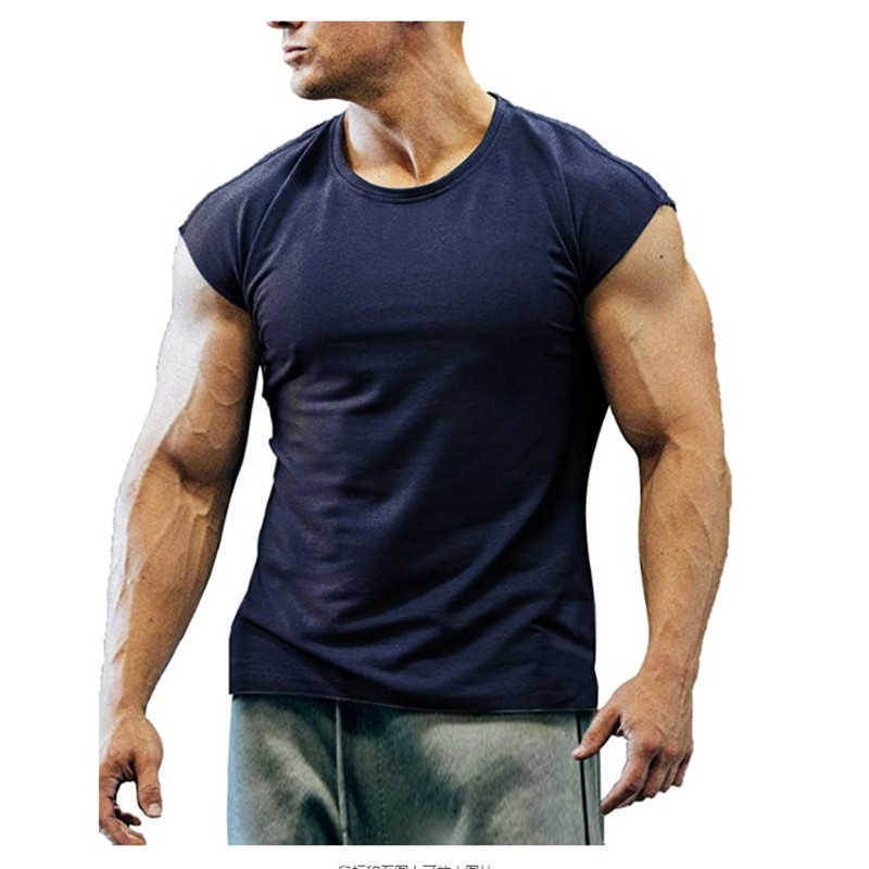 Herr t-shirts sommar ny t-shirt bodybuilding muskelbehållare mäns o-hals fast färg casual sport ärmlös skjorta manlig träning fitness toppar t230103