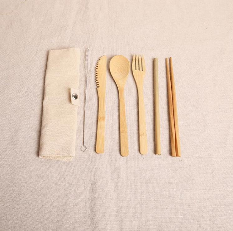 Ensemble de vaisselle en bois cuillère à café en bambou fourchette couteau à soupe ensemble de couverts de restauration avec sac en tissu cuisine outils de cuisine ustensile SN4281