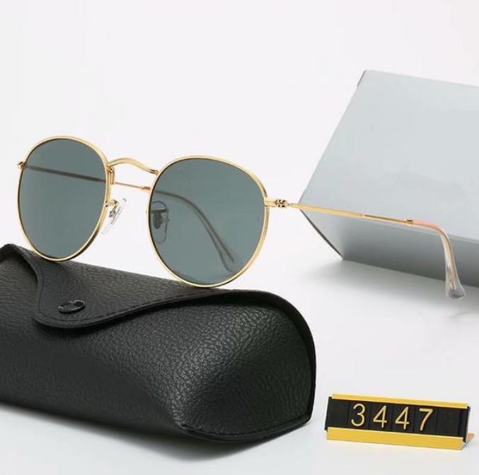 Óculos de sol polarizados Ray feminino designer marca armação de metal Polaroid 52mm lentes de vidro temperado vintage Ray 3447 óculos de sol UV400