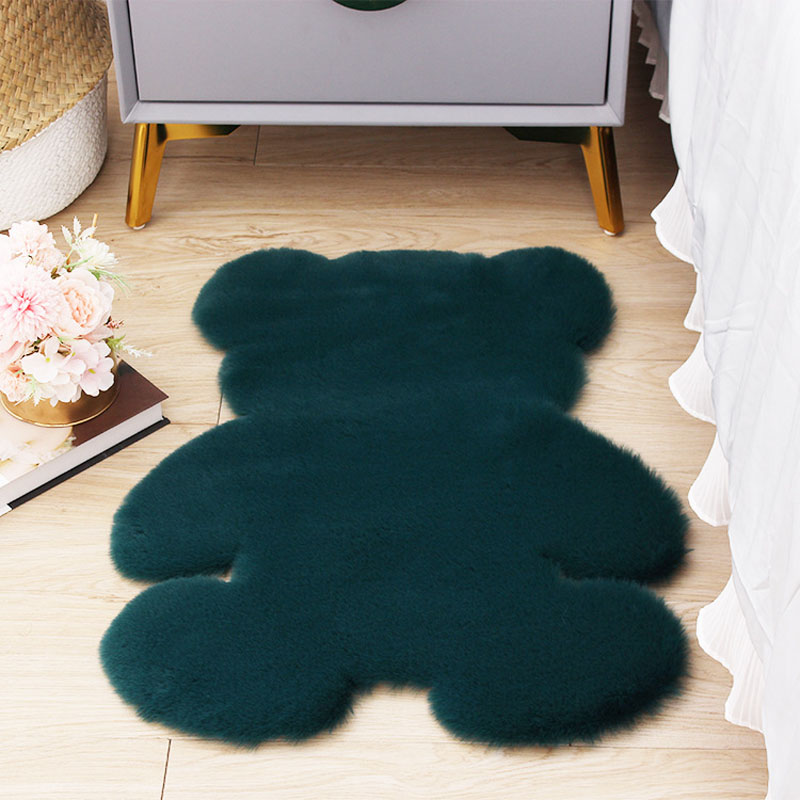 Soft Faux Rabbit Fur Carpets Cute Bear Area Rugs for Bedroom Children Floor Bedside Mats Sofa Living Room Carpet White Home Deco