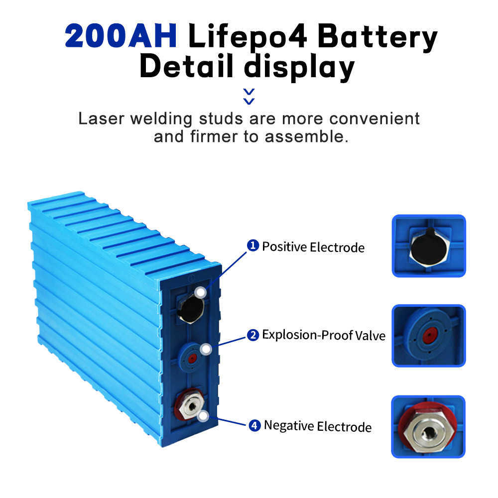 Lifepo4 200AH Solar Battery 3.2V Lithium Iron Phosphate Deep Cycle 12V 24V 48V DIY Cells For Electric Folklifts EV RV Golf Carts