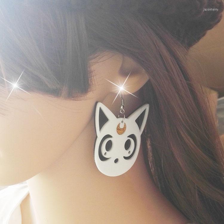 Brincos pendurados desenhos animados harajuku anime lua gato preto adorável cosplay gota jóias acrílicas para mulheres fashion238q