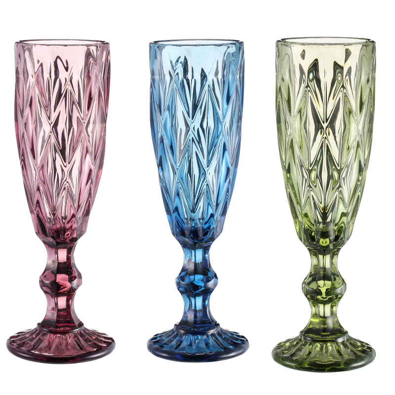 Lampe à vin en verre teinté gaufré de style européen, gobelet épais, 4 couleurs, 150ml