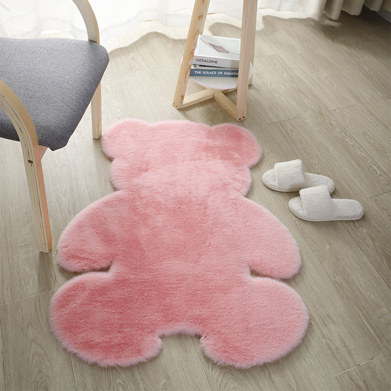 Soft Faux Rabbit Fur Carpets Cute Bear Area Rugs for Bedroom Children Floor Bedside Mats Sofa Living Room Carpet White Home Deco