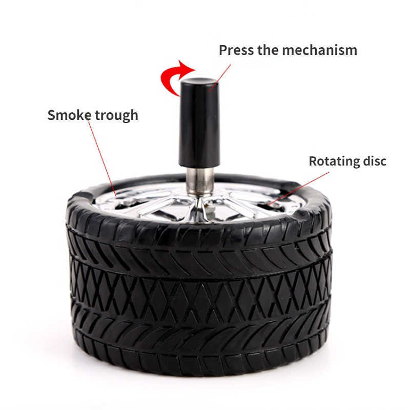 Nova bandeja criativa de cinzas de cinzas para pneus para decora￧￣o para acess￳rios para fumantes de decora￧￣o, push para baixo, push para baixo, cinzeiro com tampa