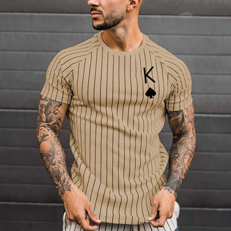 Men's T-Shirts Men T-Shirt Summer Oversized T-Shirt Fashion Solid Color Striped Spades Print Shirt Card Pattern Casual Street Short Male Tops T230103