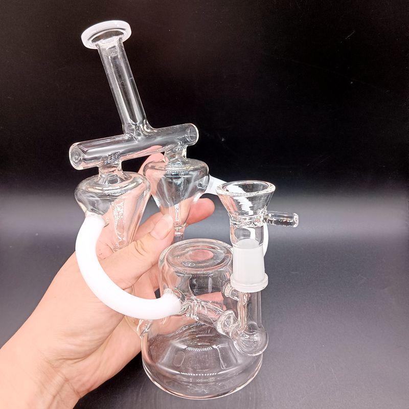 8,5 inç Benzersiz Cam Su Geri Dönüştürücü Bong Bongsalar Erkek 14mm Çift Konik Yağ Dab Teçhizatları