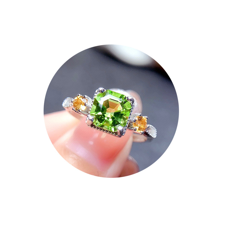 Women Olive Green Geometric Square Ring lady Princess Square zircon Diamond white gold plated fashion Jewelry Gift Opening Adjustable