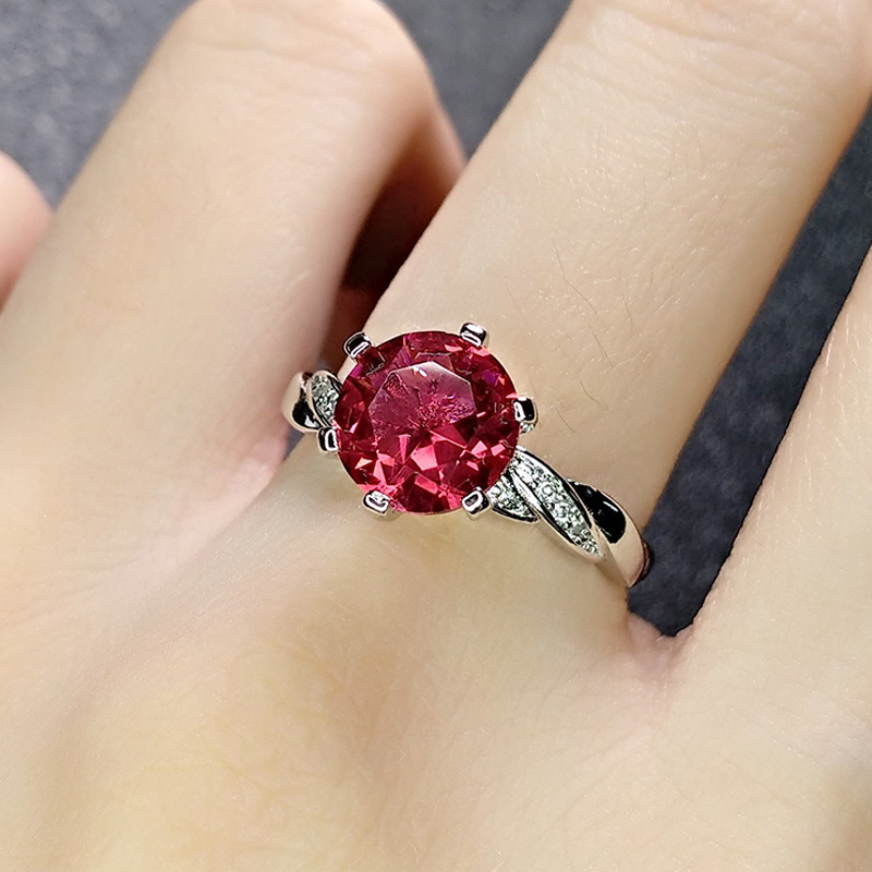 Women red crystal sweet white gold plated ring European and American fashion girls student fashion wedding party Jewellery zircon diamond new year gift Adjustable