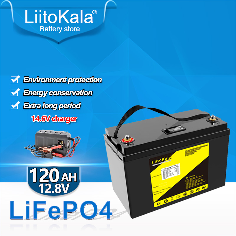 12V 100Ah 120Ah LiFePO4-batteri med LCD 12,8V Lithium Power-batterier 4000 cykler för husbilscampare Golfvagn Off-Road Off-road Solvind och 14,6V laddare Grad A