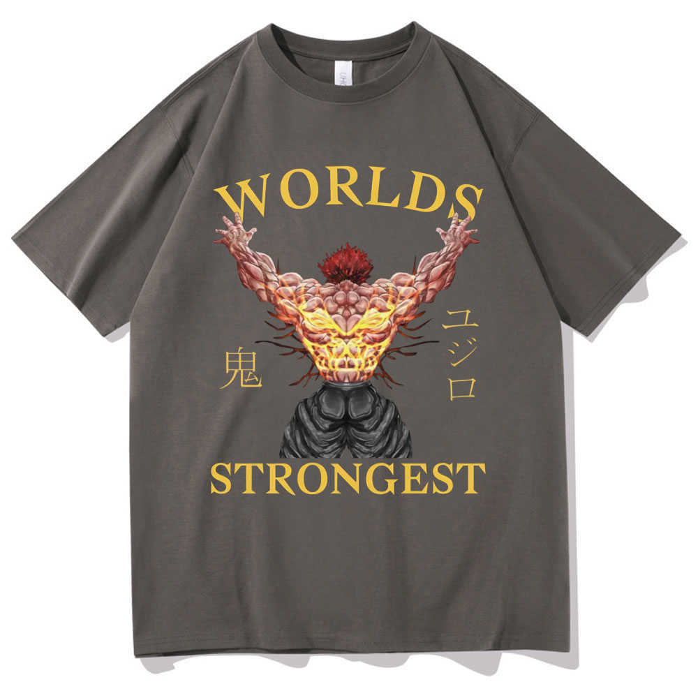 Camisetas masculinas anime homens homens desenhos animados tees masculinos moda vintage tshirt baki the grappler yujiro hanma woelds mais fortes estampas t shirts t230103