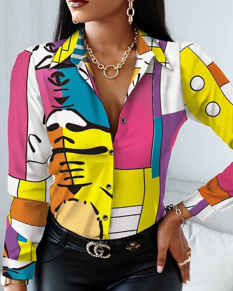 Дизайнер 2023 Весенний с длинным рукавом блузки женщины Новая печатная рубашка плюс размер 3XL моды топы