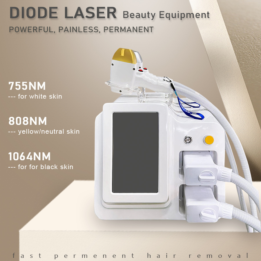 Permanent laserhårborttagning Epilator Remover Ice Alexandrite Diode Lazer 755 808 1064 Hårrödning Maskin