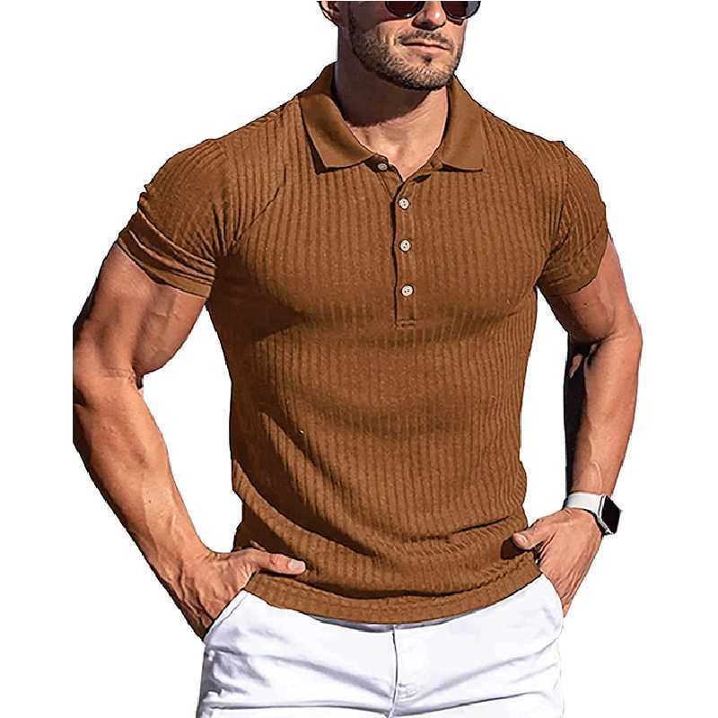 T-shirts voor heren Summer Solid Color Turn Down Collar heren knop Oversized T-shirt korte mouwen streep fitness top T230103