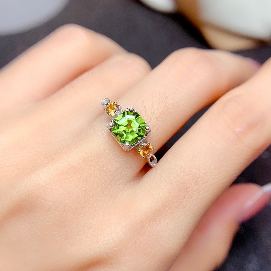 Women Olive Green Geometric Square Ring lady Princess Square zircon Diamond white gold plated fashion Jewelry Gift Opening Adjustable