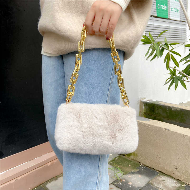 Fourre-tout hiver sacs à main pour femmes Designer luxe fausse fourrure Mini pochette épaisse chaîne en or sac à bandoulière petit sac à main 230103