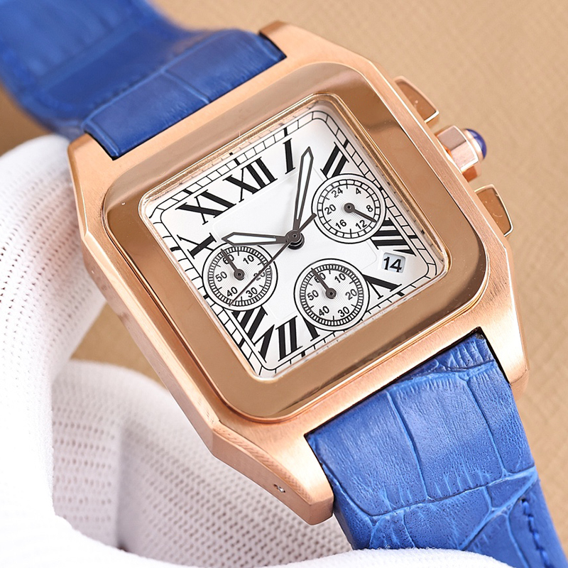 시계 남성 시계 쿼츠 운동 시계 디자인 사파이어 가죽 팔찌 방수 51mm 패션 손목 시계
