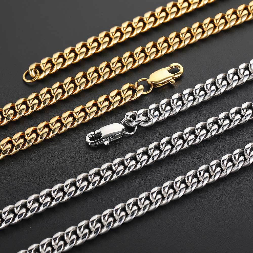 Hip Hop Cuban Link Chain Necklace White Gold Plated Stainless Steel Metal Necklace for Men 4mm 6mm 8mm