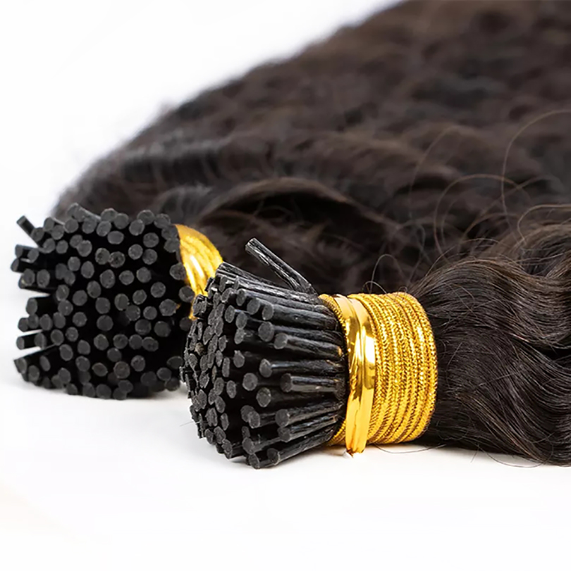 Extensions de cheveux Microlink bouclés profonds pré-collés je pointe dans les cheveux humains Extension de pointe d'ongle 100 brins couleur naturelle pour les femmes