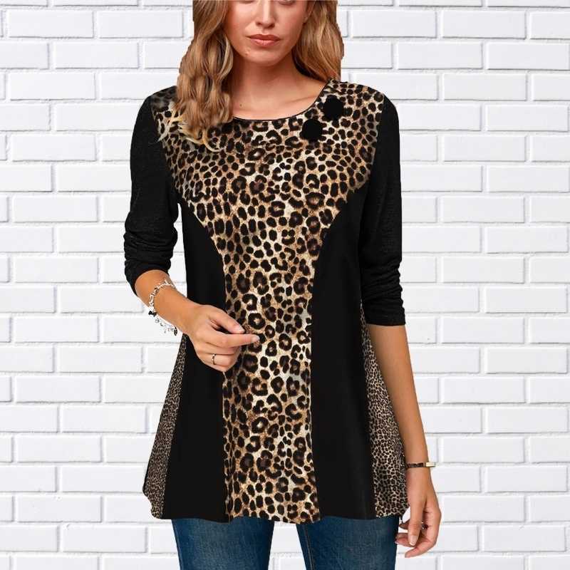 Camiseta para mujer 2022 Mujeres de manga larga Camiseta con estampado de leopardo Mujer suelta Casual Camisas de empalme Verano Otoño Moda Tops Jersey suelto T230104