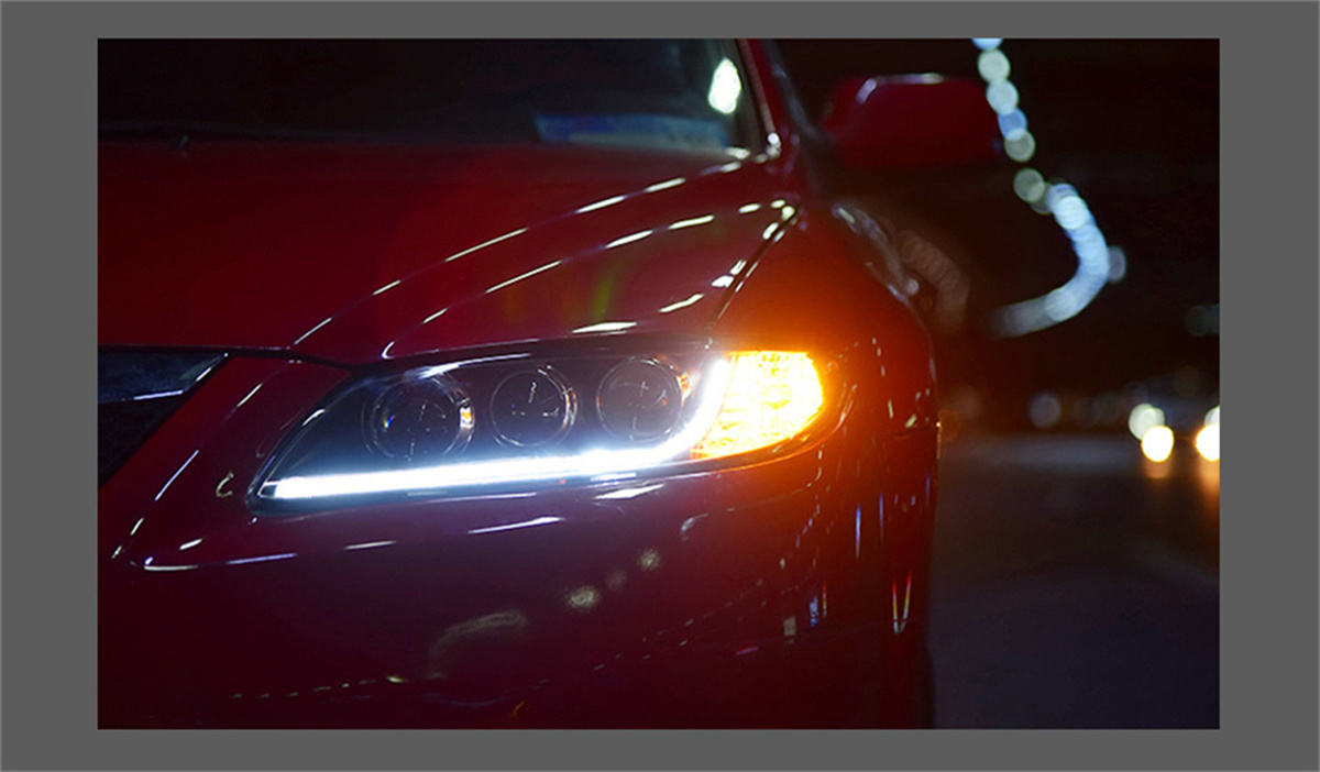 المصابيح الأمامية للسيارة إكسسوارات الإضاءة DRL أثناء النهار تشغيل اللافتة الديناميكية لتياراتها لمصباح Mazda 6 Atenza LED 2004-2012