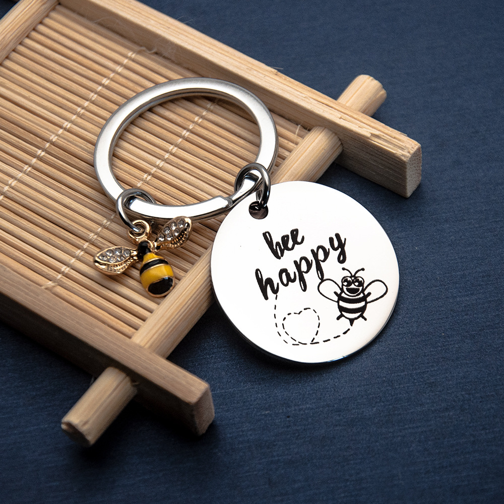 Porte-clés en acier inoxydable Gravé Abeille Happy Keychain Teachers Day Gifts