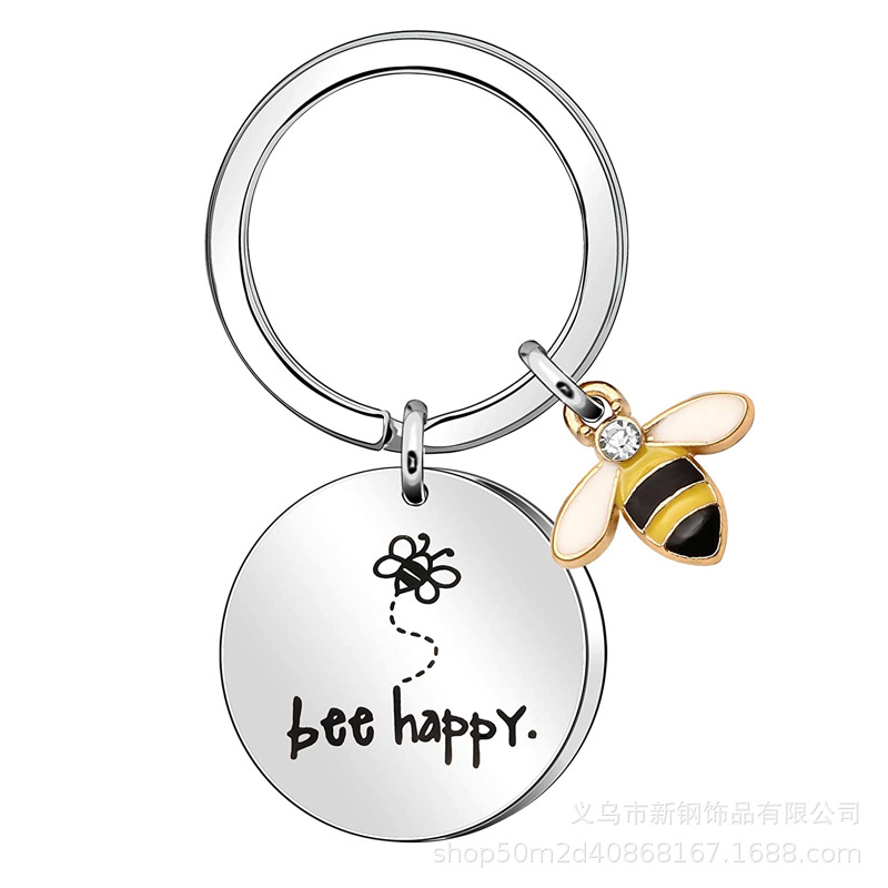 Paslanmaz çelik anahtar zinciri kazınmış arı mutlu anahtarlık öğretmenleri gün hediyeleri