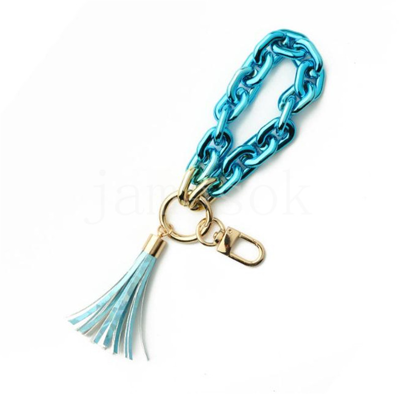 Trendigt ljust uttalande F￤rgglad akryll￤nk PU -l￤der TASSEL handled nyckelring de984