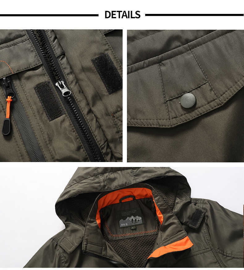 Jaquetas ao ar livre Hoodies Jaqueta de outono Homem Men Militar Casual Casual Casual Capuz Capuzo Vento Bombardeiro Múltiplos Bolsos Médio Casual Casual 0104