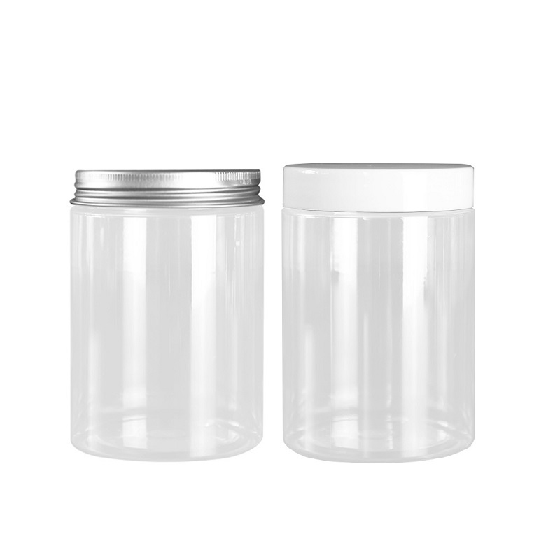 300 ml Durchmesser 68 mm Kunststoff-Verpackungsflasche, durchsichtige PET-Lebensmittel-Süßigkeitstöpfe, Aluminium-Schraubdeckel, leere Blumen-Teegläser, Kosmetikbehälter