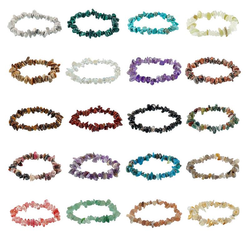 Natürliches Edelstein-Strang-Armband, unregelmäßige Kristall-Stretch-Chip-Perlen, Nuggets-Armbänder, Armreifen, Quarz, elastisches Armband für Frauen