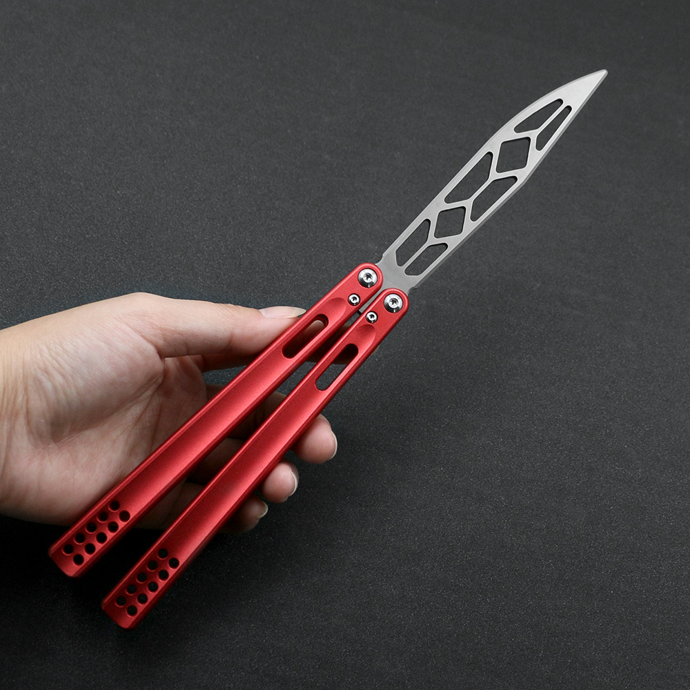 SF Quatre couteaux d'exercice pliants papillon pratiques 420 Lame Aviation Aluminium 6061-T6 Débutant Balisong Blunt Angle Swinging Knife