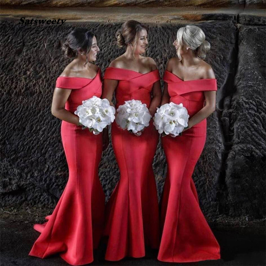 Bridesmaid Dresses Satin Mermaid Long Red Wedding Party Dresses Sexy Maid Of Honor Dress