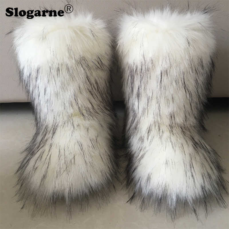 Laarzen Winter Winter Fluffy Faux Fur Woman Plush Warm Snow Luxury Footwear Girls 'Ry Bottes Fashion Shoe 221215