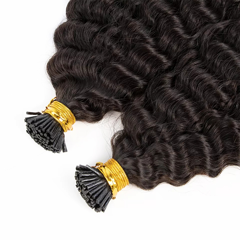 Extensions de cheveux Microlink bouclés profonds pré-collés je pointe dans les cheveux humains Extension de pointe d'ongle 100 brins couleur naturelle pour les femmes