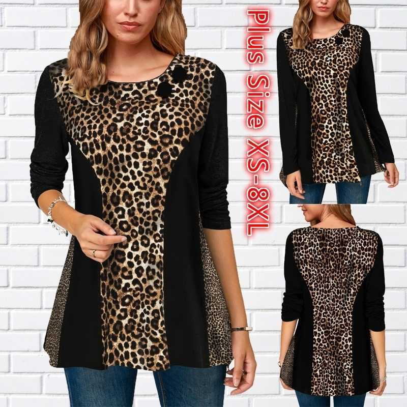 Dames T-shirt 2022 Dames T-shirt Met Lange Mouwen Luipaardprint Vrouwelijke Losse Casual Splicing Shirts Zomer Herfst Mode Tops Losse Trui T230104