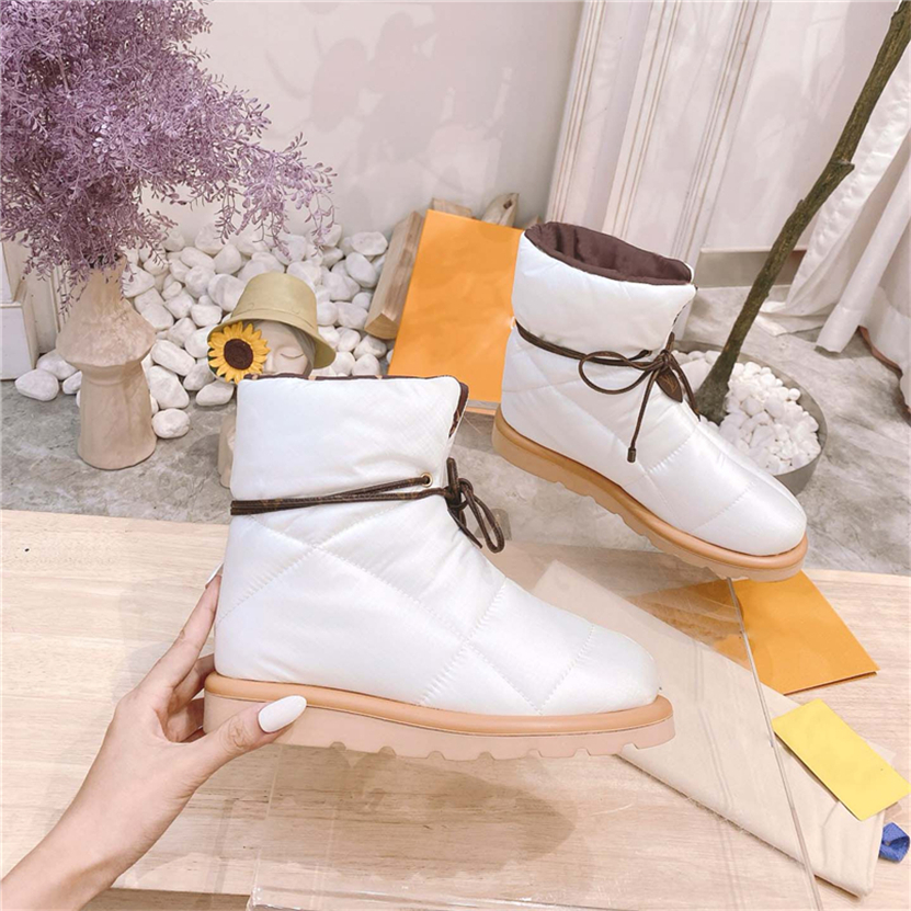 2023 Designer Paris Pillow Comfort Ankle Boots Nylon Canvas Laces Nappa Leather Mules Classic Snowed Booties Fabric Linings Winter Sneakers Storlek 35-41
