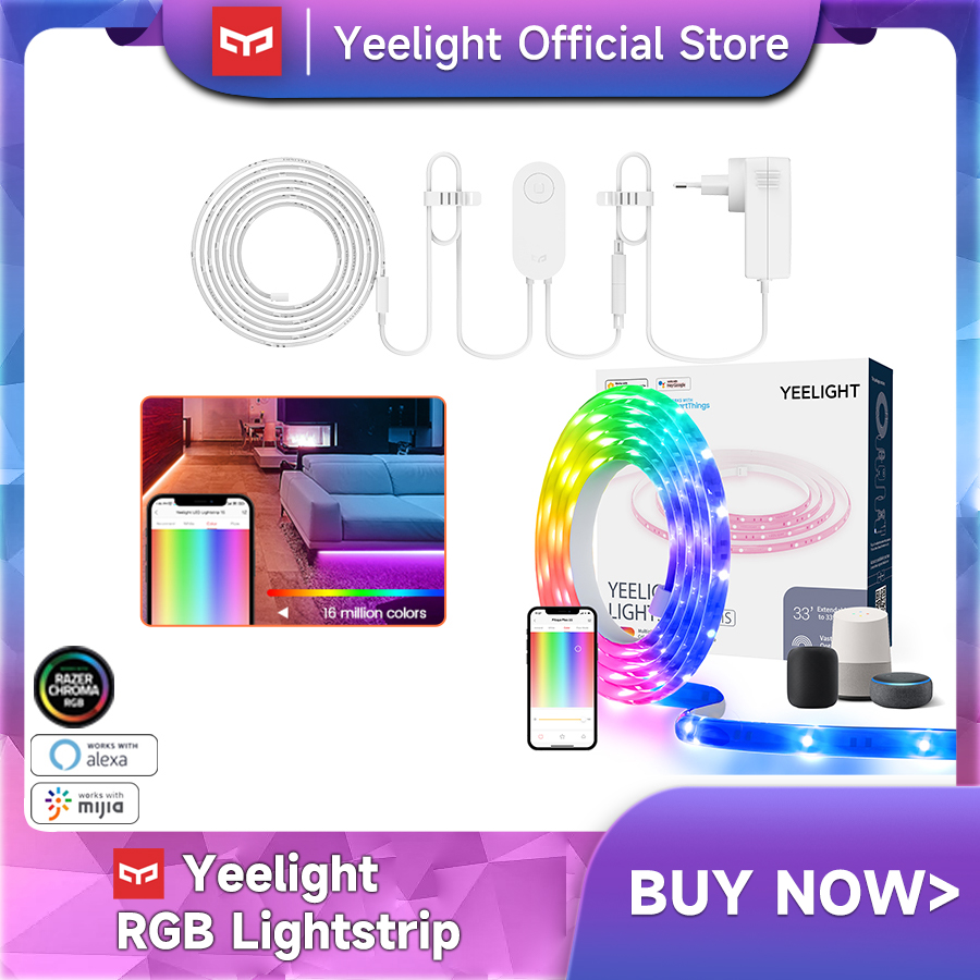 Yeelight RGB LightStrip 1S 2 Metre RGB RENK LED Şeridi 110V 220V WiFi Google Asistan HomeKit ile Akıllı Kontrol Çalışması