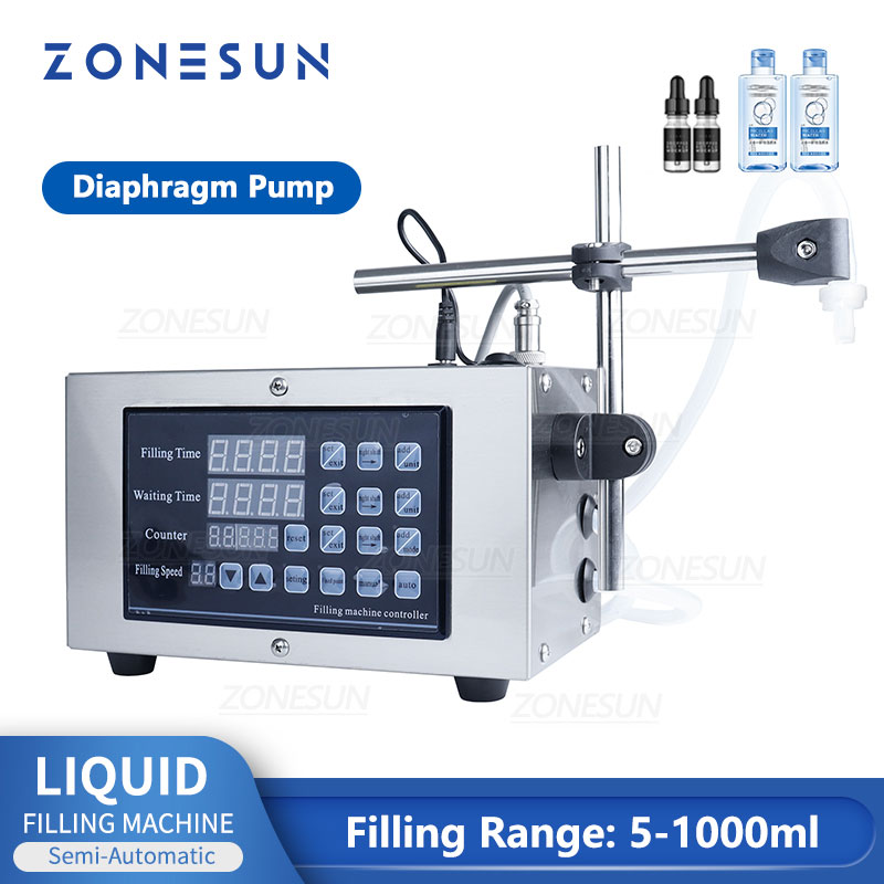 ZONESUN Liquid Filler Digital Control Footswitch Semi-Automatic Water Beverage Drinks Juice Filling Machine GFK280