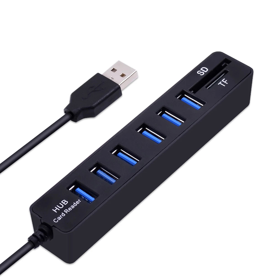 USB Hub Combo 3 6 Ports USB2.0 Hubs High Speed Splitter Multi Combo 2 In 1 SD / TF Card Reader For PC Laptop Computer