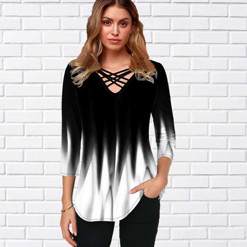 Women's T-Shirt 2022 Womens Casual Gradient Printed Tops Strappy Neck OmbreT Shirt Female Casual Colorful Half Sleeved Shirt Loose Pullover New T230104