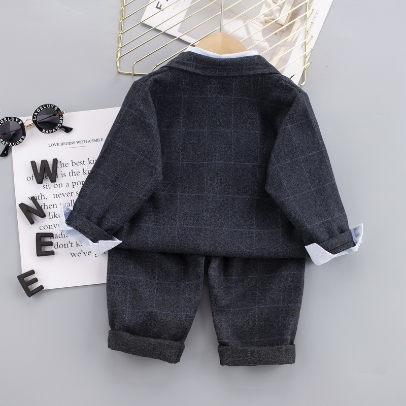 Autumn Children Baby Weeding Kids Boys Plaid Jackets Suit Long Sleeve T-shirt Pants Toddler Fashion Cotton Clothing Infant