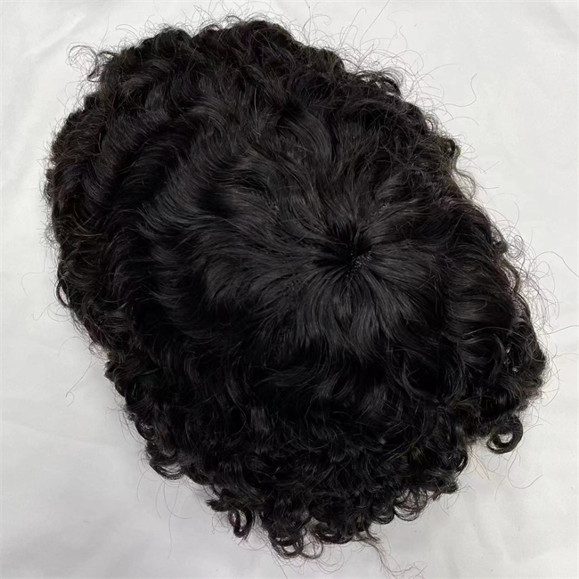 Onda de 12 mm #1b Brasil Virgin Human Hair Piece 7x9 OCT Lace com PU Toupee para homens negros