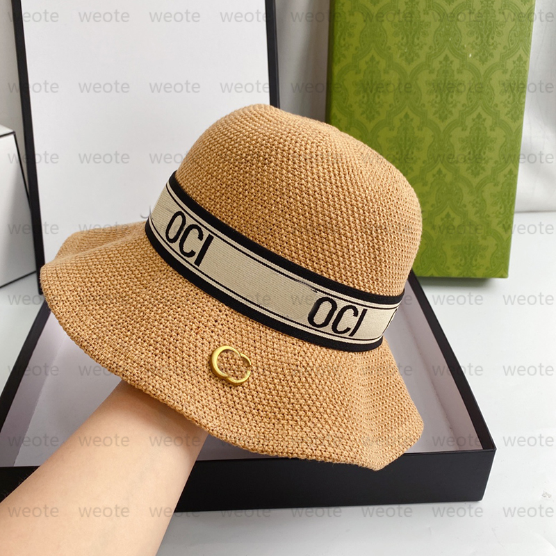 여성 디자이너 주름 밀짚 모자 모자 패션 니트 모자를위한 넓은 넓은 모자 여름 선 바이저 버킷 모자 야외 해변 326o