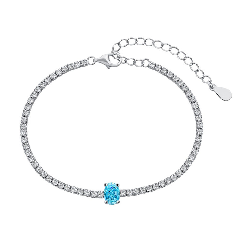 Luxo 8a cúbica de zircônia de 5x7mm designer de pulseira de tênis oval para mulher 925 jóias de prata esterlina rosa azul branco charme feminino