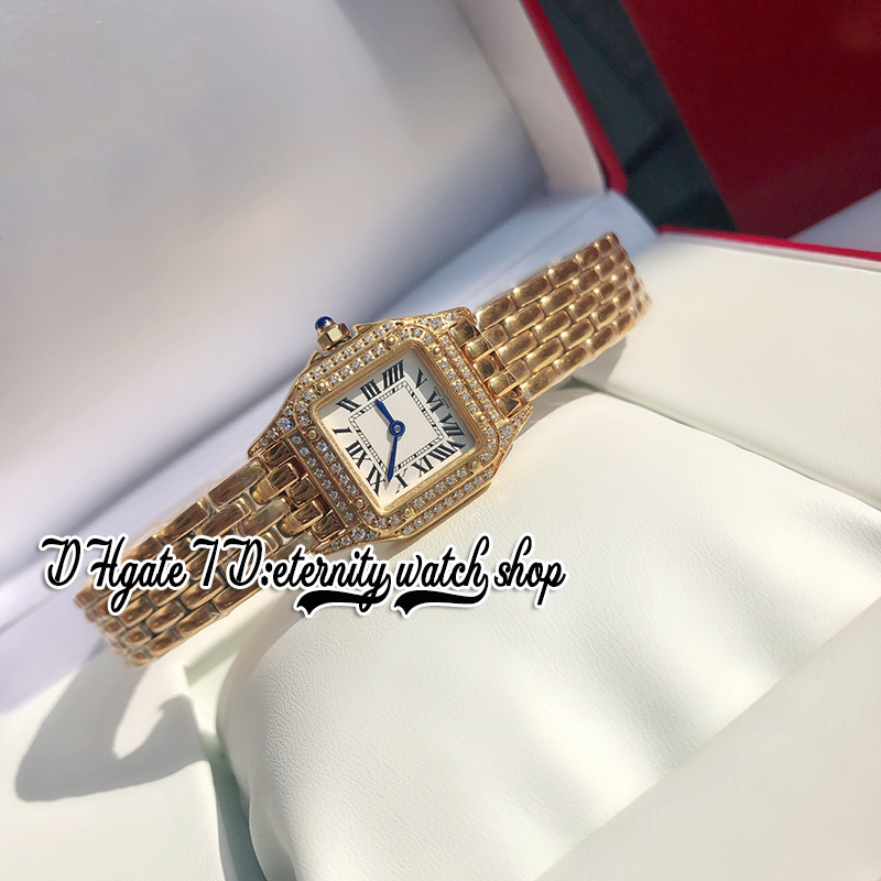 2023 zx0020 Movimiento de cuarzo suizo 27 mm Reloj para mujer Caja de diamantes de doble fila Esfera blanca Marcadores romanos Pulsera de acero inoxidable de oro rosa Relojes de moda eternidad