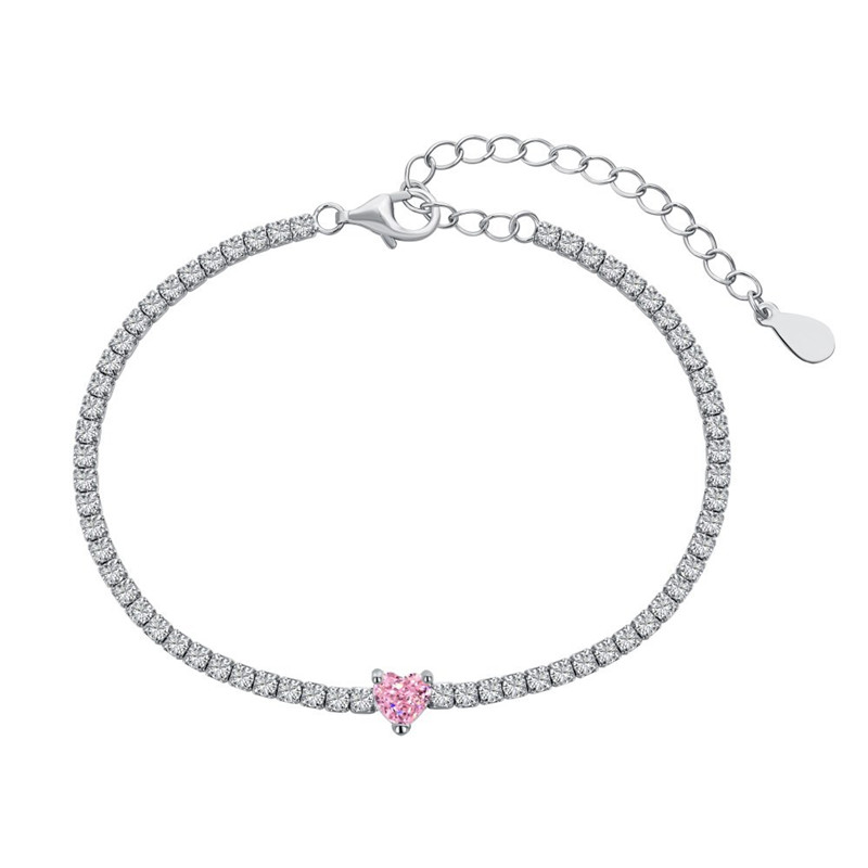 8a Cubic Zirconia 5x5mm Heart Tennis Armband Designer för kvinna Luxury 925 Sterling Silver Jewelry White Pink Blue Chain Charm Womens Diamond Armband Presentlåda